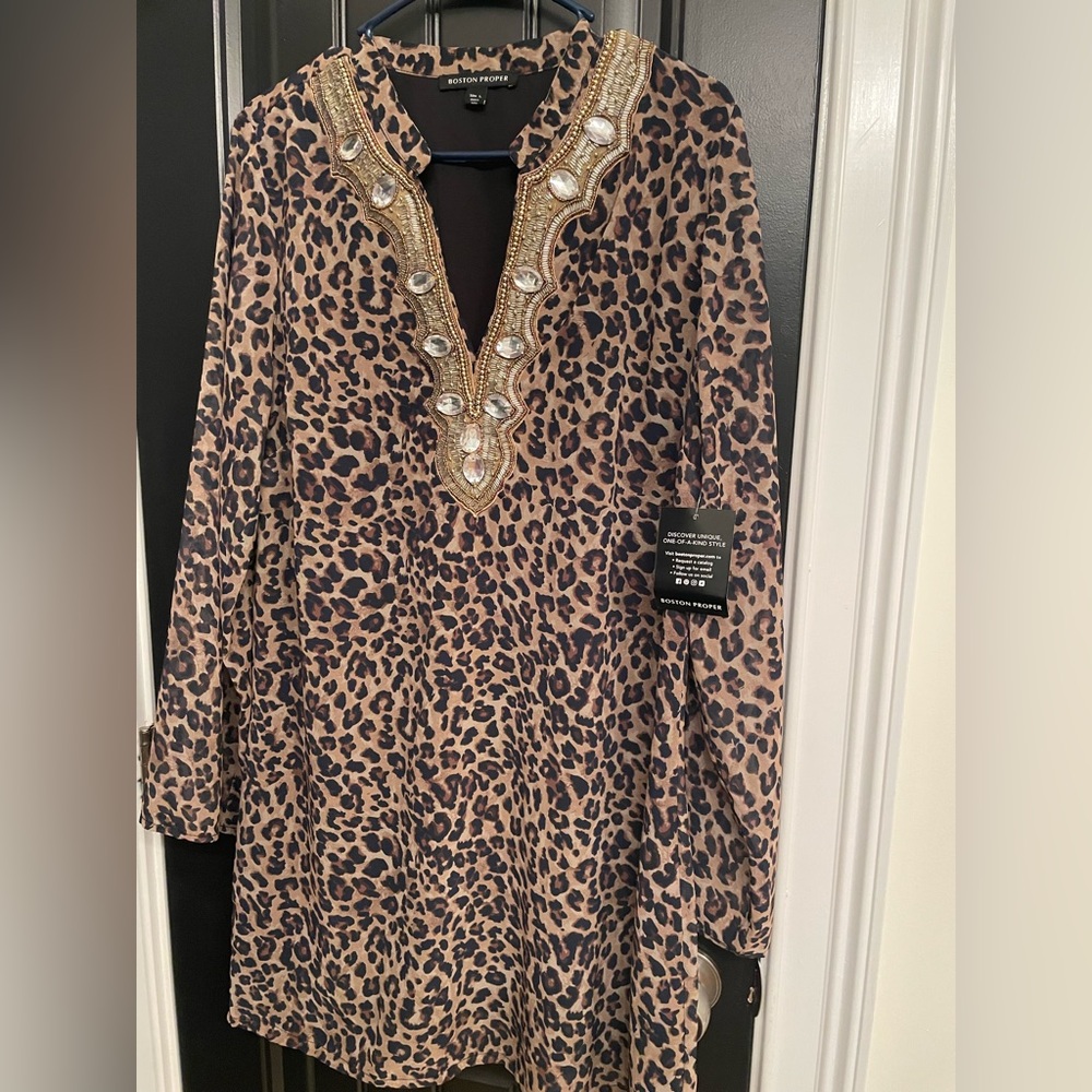 Beautiful Boston Proper brand new leopard print dress with tags.